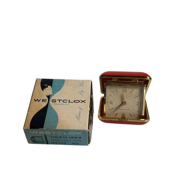 VTG Westclox Touralarm 44104 Red Folding Travel Alarm Clock Box MCM Not Working - Picture 1 of 9